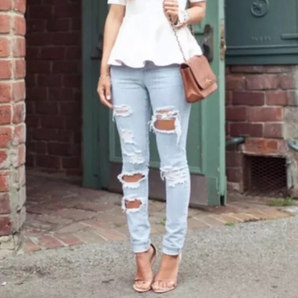 Revolve IRO Jeans Keazan Distressed Skinny Boyfriend Jeans 26 Light Wash